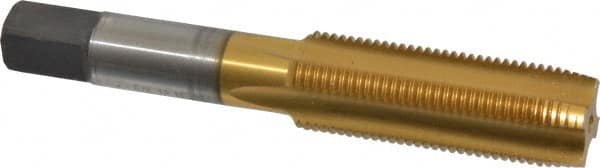 Cleveland - 5/8-18 UNF 3B 4 Flute TiN Finish High Speed Steel Straight Flute Standard Hand Tap - Plug, Right Hand Thread, 3-13/16" OAL, 1-13/16" Thread Length, H3 Limit, Oversize - Exact Industrial Supply