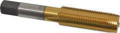 Cleveland - 5/8-18 UNF 3B 4 Flute TiN Finish High Speed Steel Straight Flute Standard Hand Tap - Plug, Right Hand Thread, 3-13/16" OAL, 1-13/16" Thread Length, H3 Limit, Oversize - Exact Industrial Supply