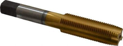 Cleveland - 9/16-18 UNF 4 Flute TiN Finish High Speed Steel Straight Flute Standard Hand Tap - Plug, Right Hand Thread, 3-19/32" OAL, 1-21/32" Thread Length, H3 Limit, Oversize - Exact Industrial Supply