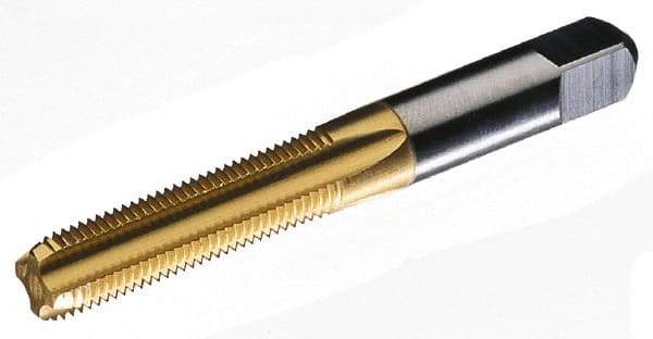 Hertel - M2.6x0.45 Metric Coarse 3 Flute TiN Finish High Speed Steel Straight Flute Standard Hand Tap - Bottoming, Right Hand Thread, 1-3/4" OAL, 7/16" Thread Length, D2 Limit, Oversize - Exact Industrial Supply