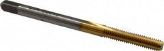 Cleveland - #6-40 UNF 2B/3B 3 Flute TiN Finish High Speed Steel Straight Flute Standard Hand Tap - Bottoming, Right Hand Thread, 2" OAL, 11/16" Thread Length, H2 Limit, Oversize - Exact Industrial Supply