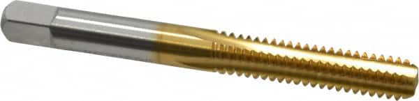 Cleveland - 1/4-20 UNC 3B 4 Flute TiN Finish High Speed Steel Straight Flute Standard Hand Tap - Bottoming, Right Hand Thread, 2-1/2" OAL, 1" Thread Length, H3 Limit, Oversize - Exact Industrial Supply
