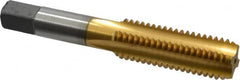 Cleveland - 5/8-11 UNC 3B 4 Flute TiN Finish High Speed Steel Straight Flute Standard Hand Tap - Bottoming, Right Hand Thread, 3-13/16" OAL, 1-13/16" Thread Length, H3 Limit, Oversize - Exact Industrial Supply