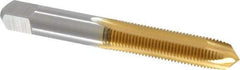 Cleveland - 3/8-24 UNF, 3 Flute, TiN Finish, High Speed Steel Spiral Point Tap - Plug Chamfer, Right Hand Thread, 2-15/16" OAL, 31.75mm Thread Length, 3B Class of Fit, Series 1011TN - Exact Industrial Supply