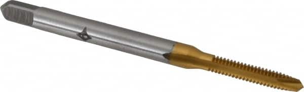 Cleveland - #3-48 UNC, 2 Flute, TiN Finish, High Speed Steel Spiral Point Tap - Plug Chamfer, Right Hand Thread, 1-13/16" OAL, 12.7mm Thread Length, 2B Class of Fit, Series 1011TN - Exact Industrial Supply