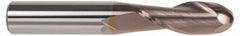 SGS - 31/64" Diam, 1" LOC, 2 Flute Solid Carbide Ball End Mill - TiCN Finish, Single End, 3" OAL, 1/2" Shank Diam, Spiral Flute - Benchmark Tooling