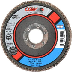 Camel Grinding Wheels - 40 Grit, 4-1/2" Disc Diam, 7/8" Center Hole, Type 29 Aluminum Oxide Flap Disc - 13,300 Max RPM, Polyester Backing, Arbor Attaching System, Coated - Benchmark Tooling