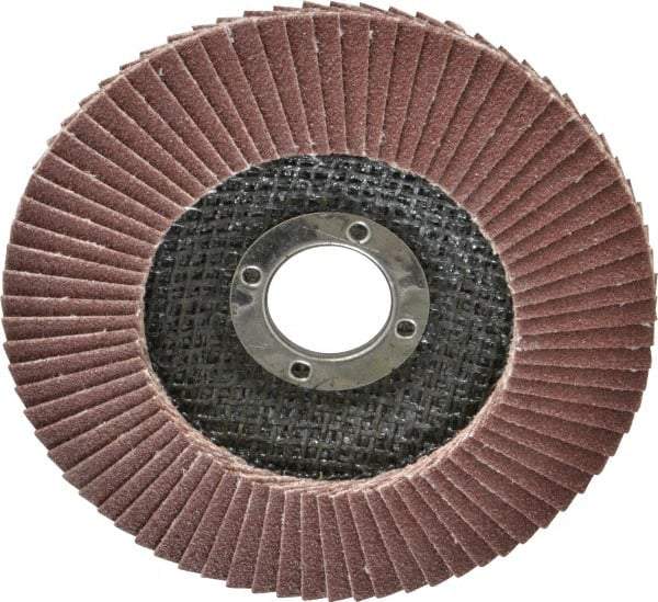 Camel Grinding Wheels - 60 Grit, 4-1/2" Disc Diam, 7/8" Center Hole, Type 29 Aluminum Oxide Flap Disc - 13,300 Max RPM, Polyester Backing, Arbor Attaching System, Coated - Benchmark Tooling