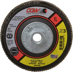 Camel Grinding Wheels - 80 Grit, 4-1/2" Disc Diam, 5/8-11 Center Hole, Type 27 Zirconia Alumina Flap Disc - 13,300 Max RPM, Poly Cotton Backing, Arbor Attaching System, Coated - Benchmark Tooling