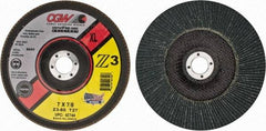 Camel Grinding Wheels - 60 Grit, 7" Disc Diam, 7/8" Center Hole, Type 27 Zirconia Alumina Flap Disc - 8,600 Max RPM, Poly Cotton Backing, Arbor Attaching System, Coated - Benchmark Tooling