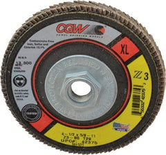 Camel Grinding Wheels - 80 Grit, 4-1/2" Disc Diam, 5/8-11 Center Hole, Type 29 Zirconia Alumina Flap Disc - 13,300 Max RPM, Poly Cotton Backing, Arbor Attaching System, Coated - Benchmark Tooling