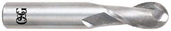 OSG - 9/16" Diam, 1-1/8" LOC, 2 Flute Solid Carbide Ball End Mill - Uncoated, Single End, 3-1/2" OAL, 9/16" Shank Diam, Spiral Flute - Benchmark Tooling