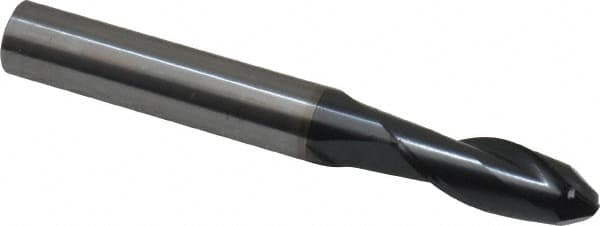 OSG - 19/64" Diam, 13/16" LOC, 2 Flute Solid Carbide Ball End Mill - TiAlN Finish, Single End, 2-1/2" OAL, 5/16" Shank Diam, Spiral Flute - Benchmark Tooling