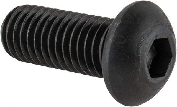 Made in USA - M10x1.50 Metric Coarse Hex Socket Drive, Button Screw - Alloy Steel, Black Oxide Finish, Fully Threaded, 25mm Length Under Head - Benchmark Tooling