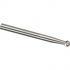 Made in USA - 6mm Cut Diam, 0.2362" Shank Diam, Ball Head Diamond Cut Burr - Carbide, 5mm LOC, 50mm OAL - Benchmark Tooling