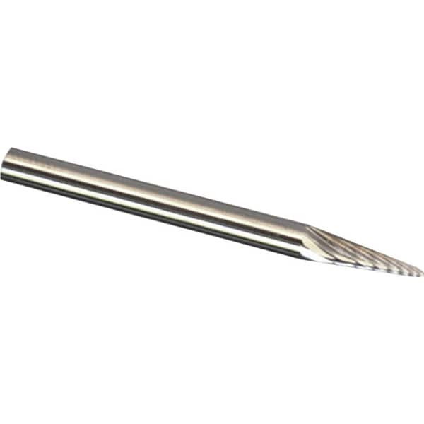 Made in USA - 1/8" Cut Diam, 1/8" Shank Diam, Cone Head Diamond Cut Burr - Carbide, 11/32" LOC, 1-1/2" OAL - Benchmark Tooling