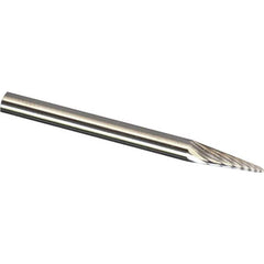 Made in USA - 1/8" Cut Diam, 1/8" Shank Diam, Cone Head Diamond Cut Burr - Carbide, 11/32" LOC, 1-1/2" OAL - Benchmark Tooling