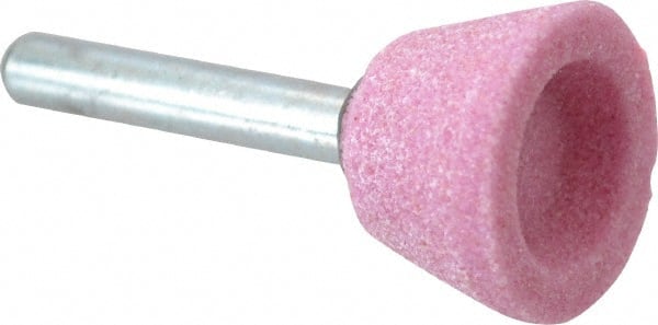 Grier Abrasives - 1 x 5/8" Head Diam x Thickness, A32, Inverted Cone Cupped End, Aluminum Oxide Mounted Point - Benchmark Tooling