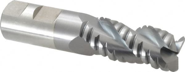 Cleveland - 1" Diam, Coarse Pitch, 2" LOC, 3 Flute Powdered Metal 0.12" Corner Radius Roughing End Mill - TiCN Finish, 4-1/2" OAL, 1" Shank Diam, Single End, Centercutting, 42° Helix - Benchmark Tooling