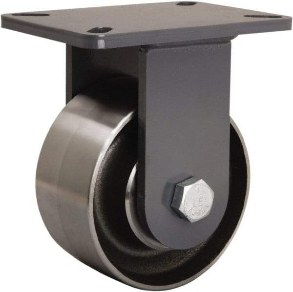 Hamilton - 6" Diam x 3" Wide x 8" OAH Top Plate Mount Rigid Caster - Forged Steel, 3,500 Lb Capacity, Precision Ball Bearing, 5-1/4 x 7-1/4" Plate - Benchmark Tooling