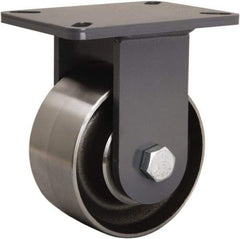 Hamilton - 6" Diam x 3" Wide x 8" OAH Top Plate Mount Rigid Caster - Forged Steel, 3,500 Lb Capacity, Precision Ball Bearing, 5-1/4 x 7-1/4" Plate - Benchmark Tooling