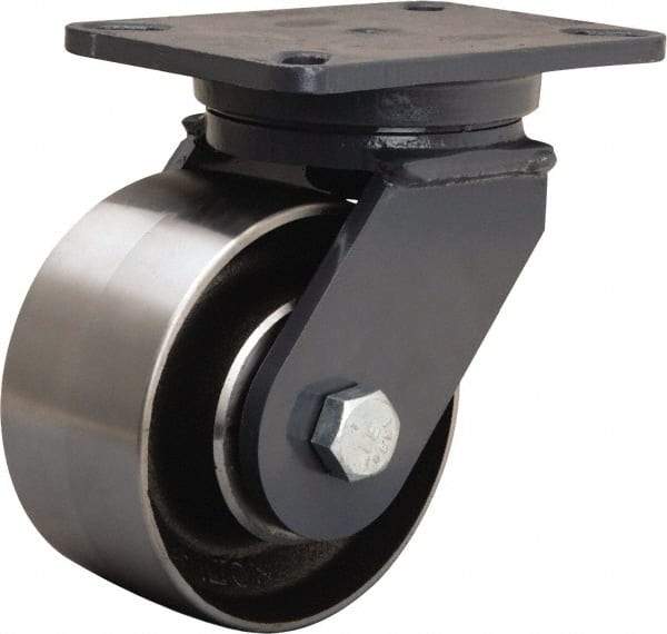 Hamilton - 6" Diam x 3" Wide x 8" OAH Top Plate Mount Swivel Caster - Forged Steel, 3,500 Lb Capacity, Tapered Roller Bearing, 5-1/4 x 7-1/4" Plate - Benchmark Tooling