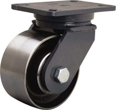 Hamilton - 6" Diam x 3" Wide x 8" OAH Top Plate Mount Swivel Caster - Forged Steel, 3,500 Lb Capacity, Tapered Roller Bearing, 5-1/4 x 7-1/4" Plate - Benchmark Tooling