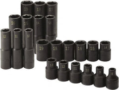 SK - 22 Piece 1/2" Drive Standard Deep Impact Socket Set - 6 Points, 8 to 19mm, Metric Measurement Standard - Benchmark Tooling