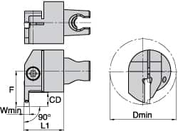 Kennametal - A4..03.. Insert, 30mm Head Length, 3mm Min Groove Width, Modular Grooving Cutting Unit Head - Left Hand Cut, System Size KM3225, Series A4 - Benchmark Tooling