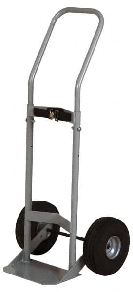 Made in USA - 47" OAH Cylinder Hand Truck - Swept Back Handle, Steel, Full Pneumatic Wheels - Benchmark Tooling