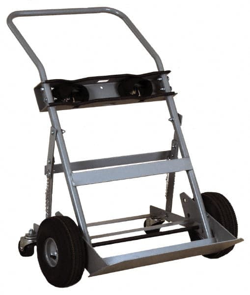 Made in USA - 47" OAH Cylinder Hand Truck - Swept Back Handle, Steel, Full Pneumatic Wheels - Benchmark Tooling