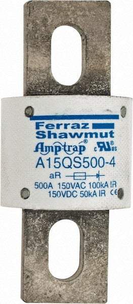 Ferraz Shawmut - 150 VAC/VDC, 500 Amp, Fast-Acting Semiconductor/High Speed Fuse - Bolt-on Mount, 3-1/2" OAL, 100 at AC, 50 at DC kA Rating, 1-1/2" Diam - Benchmark Tooling