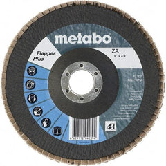 Metabo - 40 Grit, 6" Disc Diam, 7/8" Center Hole, Type 29 Zirconia Alumina Flap Disc - 10,200 Max RPM, Fiberglass Backing, Arbor Attaching System, Coated - Benchmark Tooling