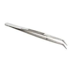 Value Collection - 5-7/8" OAL Stainless Steel Assembly Tweezers - Bent Point with Serrated Shank, Smooth Tip - Benchmark Tooling