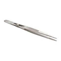 Value Collection - 5-3/4" OAL Stainless Steel Assembly Tweezers - Slide Locking Broad Point, Serrated Body/Tip - Benchmark Tooling