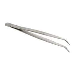 Value Collection - 6-1/4" OAL Stainless Steel Assembly Tweezers - Long Bent Point, Serrated Body/Tip - Benchmark Tooling