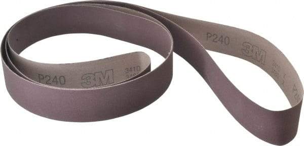 3M - 2" Wide x 132" OAL, 240 Grit, Aluminum Oxide Abrasive Belt - Aluminum Oxide, Very Fine, Coated, X Weighted Cloth Backing, Series 341D - Benchmark Tooling