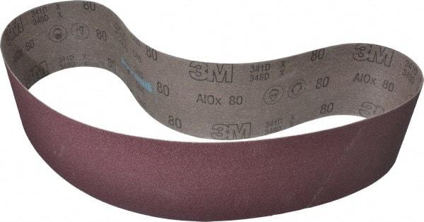 3M - 4" Wide x 48" OAL, 80 Grit, Aluminum Oxide Abrasive Belt - Aluminum Oxide, Medium, Coated, X Weighted Cloth Backing, Series 341D - Benchmark Tooling