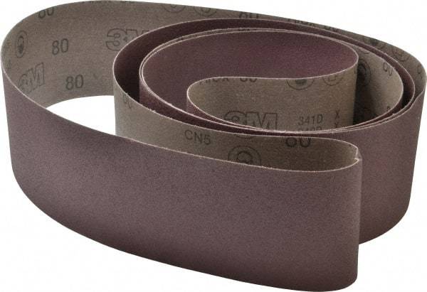 3M - 4" Wide x 132" OAL, 80 Grit, Aluminum Oxide Abrasive Belt - Aluminum Oxide, Medium, Coated, X Weighted Cloth Backing, Series 341D - Benchmark Tooling