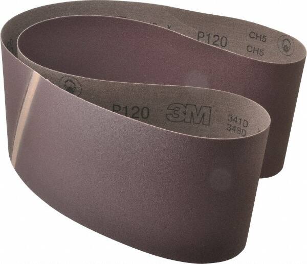 3M - 6" Wide x 60" OAL, 120 Grit, Aluminum Oxide Abrasive Belt - Aluminum Oxide, Fine, Coated, X Weighted Cloth Backing, Series 341D - Benchmark Tooling