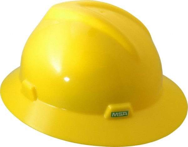 MSA - ANSI Type I, Class E Rated, 8-Point, Pin Lock Adjustment Hard Hat - Size 6-1/2 to 8, Yellow, Full Brim - Benchmark Tooling