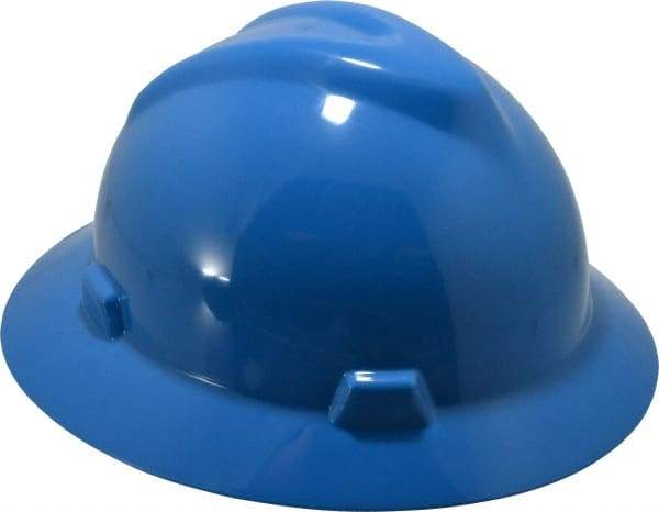 MSA - ANSI Type I, Class E Rated, 8-Point, Pin Lock Adjustment Hard Hat - Size 6-1/2 to 8, Blue, Full Brim - Benchmark Tooling
