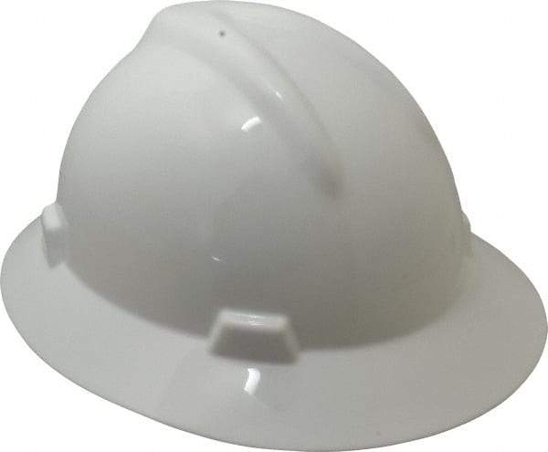 MSA - ANSI Type I, Class E Rated, 8-Point, Pin Lock Adjustment Hard Hat - Size 6-1/2 to 8, White, Full Brim - Benchmark Tooling