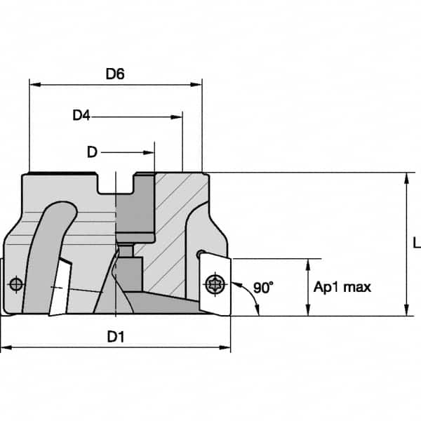 Kennametal - 4 Inserts, 40mm Cut Diam, Indexable Square-Shoulder Face Mill - 0° Lead Angle, 40mm High - Benchmark Tooling