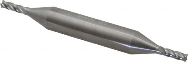 Square End Mill: 1/8'' Dia, 3/8'' LOC, 3/8'' Shank Dia, 3'' OAL, 4 Flutes, Solid Carbide Double End, Uncoated, Spiral Flute, 30 ° Helix, Centercutting, RH Cut, RH Flute, Series 444