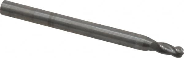 OSG - 3/32" Diam, 3/16" LOC, 4 Flute Solid Carbide Ball End Mill - Uncoated, Single End, 1-1/2" OAL, 1/8" Shank Diam, Spiral Flute - Benchmark Tooling