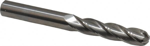 OSG - 7/16" Diam, 2" LOC, 4 Flute Solid Carbide Ball End Mill - Uncoated, Single End, 4" OAL, 7/16" Shank Diam, Spiral Flute - Benchmark Tooling