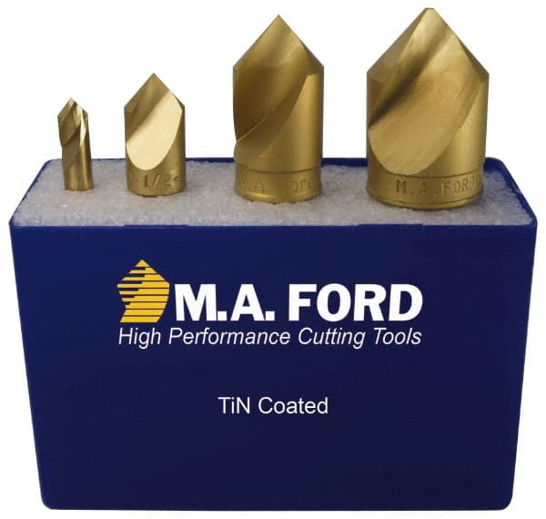 M.A. Ford - 4 Piece, 1/4 to 1" Head Diam, 60° Included Angle, Single End Countersink Set - Benchmark Tooling