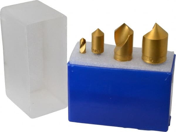 M.A. Ford - 4 Piece, 1/4 to 1" Head Diam, 90° Included Angle, Single End Countersink Set - Benchmark Tooling