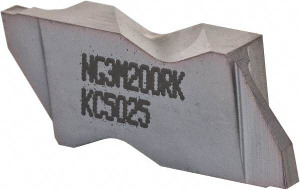 Kennametal - 3M200NG K Grade KC5025, 2mm Cutting Width Carbide Grooving Insert - 2.39mm Max Depth of Cut, Right Hand, 0.19mm Corner Radius, TiAlN Finish - Benchmark Tooling